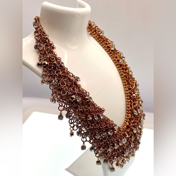 Outstanding Signed Graziano Gold Tone Cubic Zirconia Crystal Bib Necklace - Picture 9 of 12